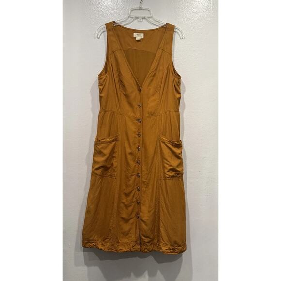 Maeve Mustard Yellow Button Front Dress Women’s Size 16 Anthropologie V Neck - Picture 1 of 7